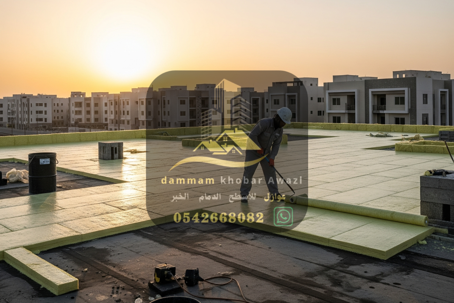 صورة توضح عملية عزل حرارى لسطح بالخبر