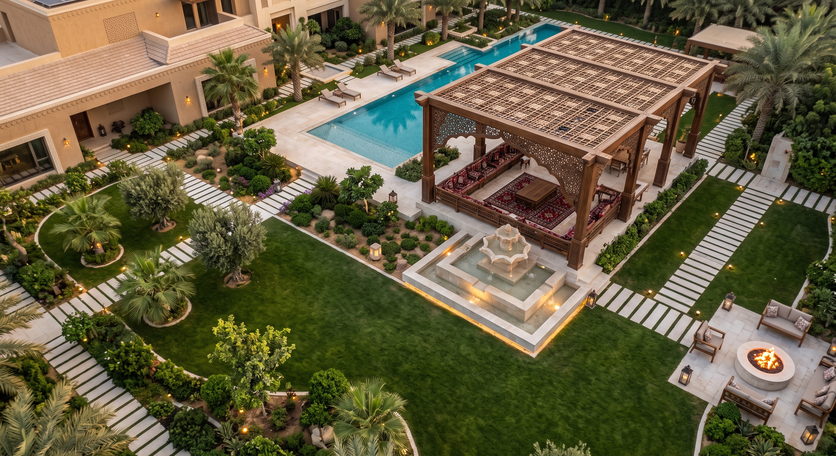 أحدث أفكار تصميم وتنسيق حدائق الفلل بالرياض